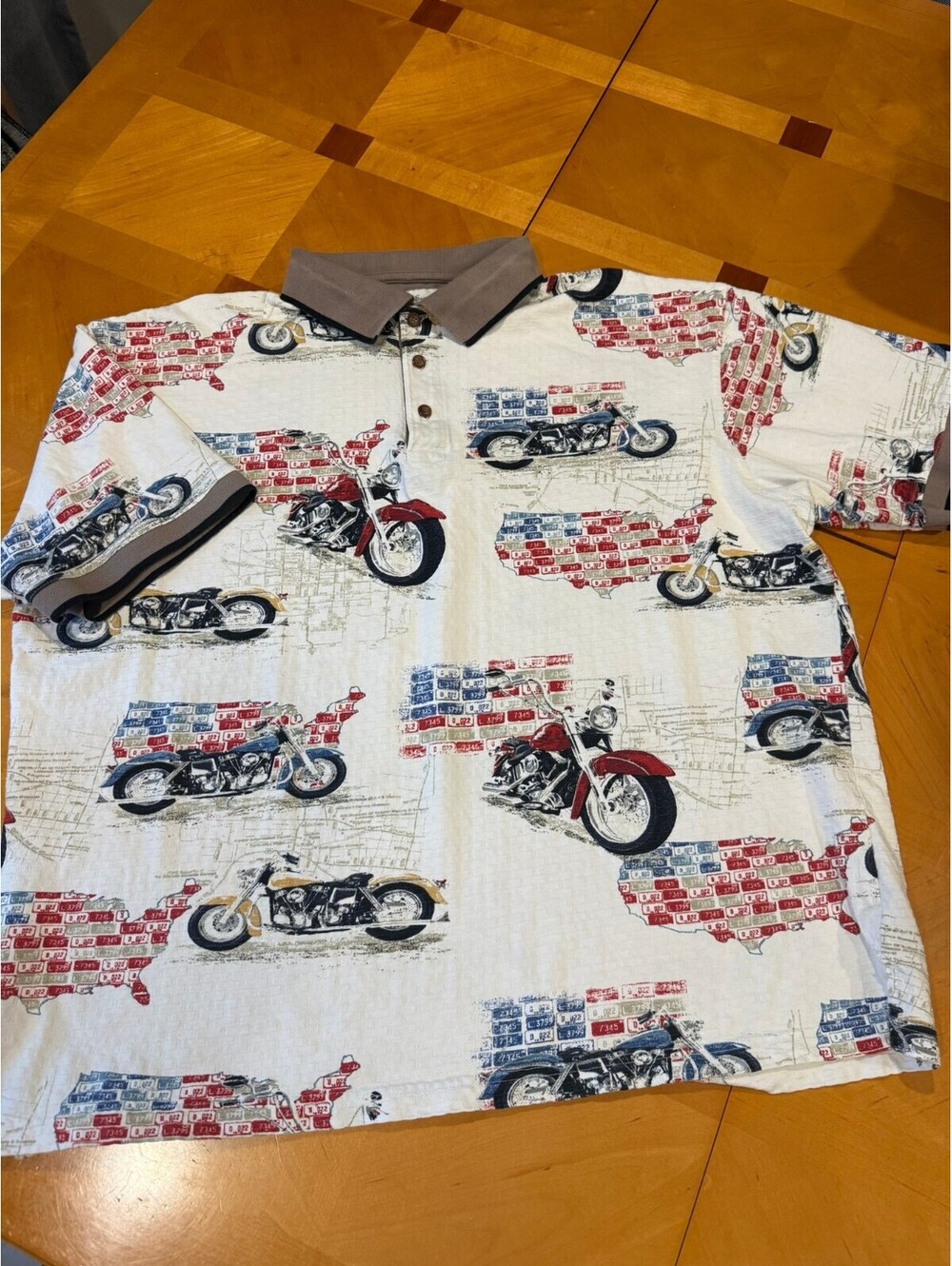 American Summer Motorcycle Polo Shirt Men's XL USA Map Patriotic Biker Cotton